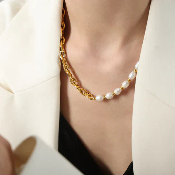 All-Match Titanium Steel Gold-Plated Freshwater Pearl Necklace